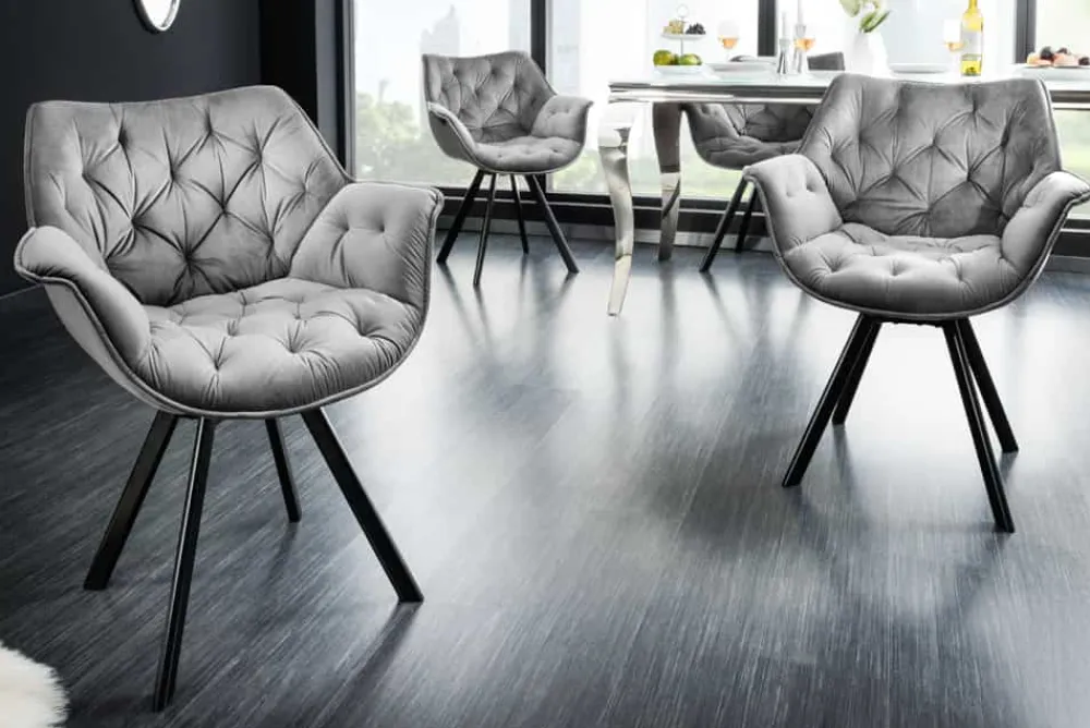 Riess-Ambiente Retro Möbel|Stühle > Drehbarer Stuhl THE DUTCH COMFORT grau Samt mit Armlehnen Modern Design