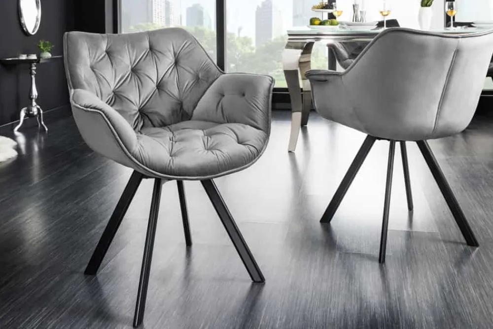 Riess-Ambiente Retro Möbel|Stühle > Drehbarer Stuhl THE DUTCH COMFORT grau Samt mit Armlehnen Modern Design