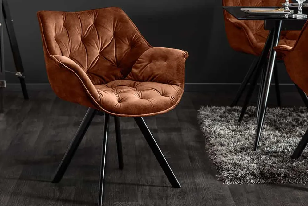 Riess-Ambiente Stühle|Samt Möbel > Drehbarer Stuhl THE DUTCH COMFORT rost braun Samt mit Armlehnen Modern Design