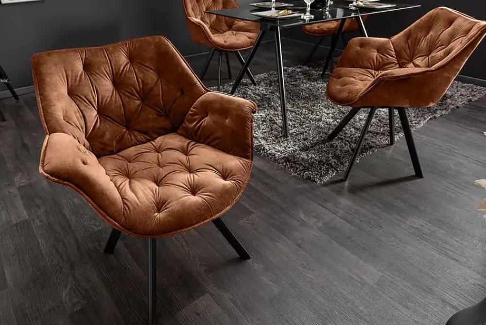 Riess-Ambiente Stühle|Samt Möbel > Drehbarer Stuhl THE DUTCH COMFORT rost braun Samt mit Armlehnen Modern Design