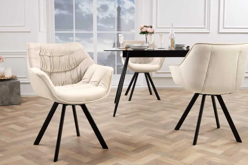 Riess-Ambiente Stühle|Samt Möbel > Drehbarer Stuhl THE DUTCH COMFORT champagner beige Samt schwarze Metallbeine