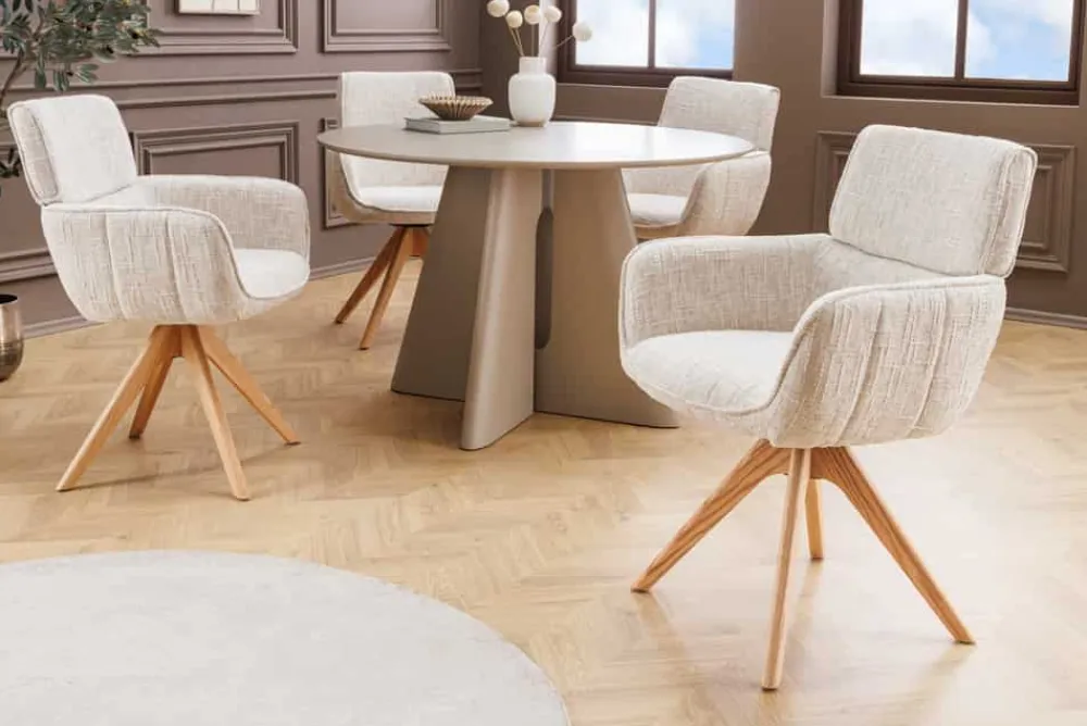 Riess-Ambiente Retro Möbel|Stühle > Drehbarer Stuhl UNIQUE beige Chenille Eichenholzbeine mit Armlehne