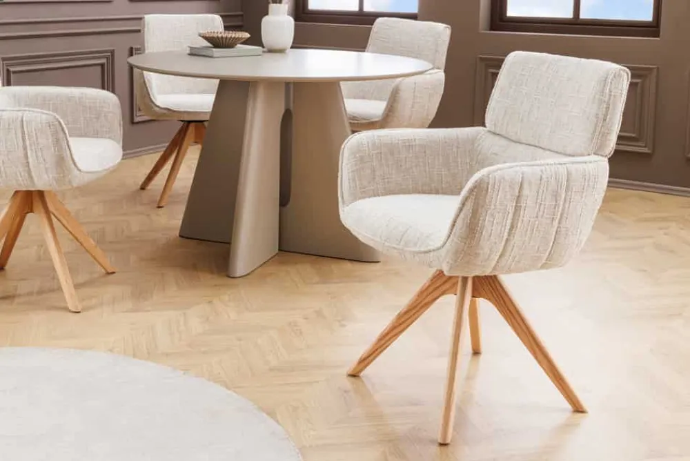 Riess-Ambiente Retro Möbel|Stühle > Drehbarer Stuhl UNIQUE beige Chenille Eichenholzbeine mit Armlehne