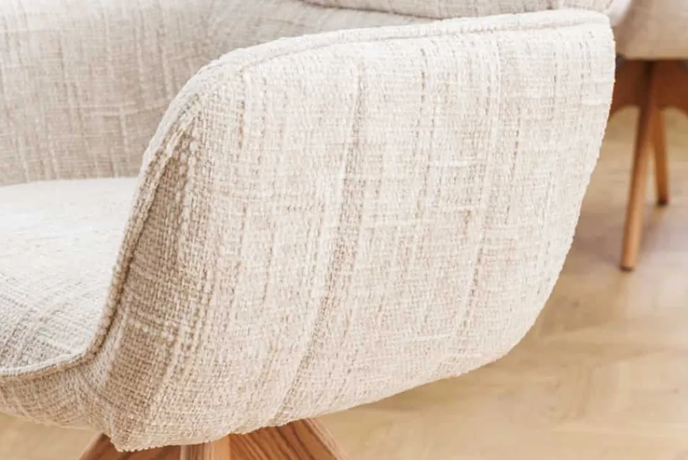 Riess-Ambiente Retro Möbel|Stühle > Drehbarer Stuhl UNIQUE beige Chenille Eichenholzbeine mit Armlehne