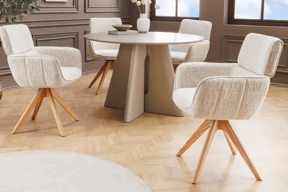 Riess-Ambiente Retro Möbel|Stühle > Drehbarer Stuhl UNIQUE beige Chenille Eichenholzbeine mit Armlehne
