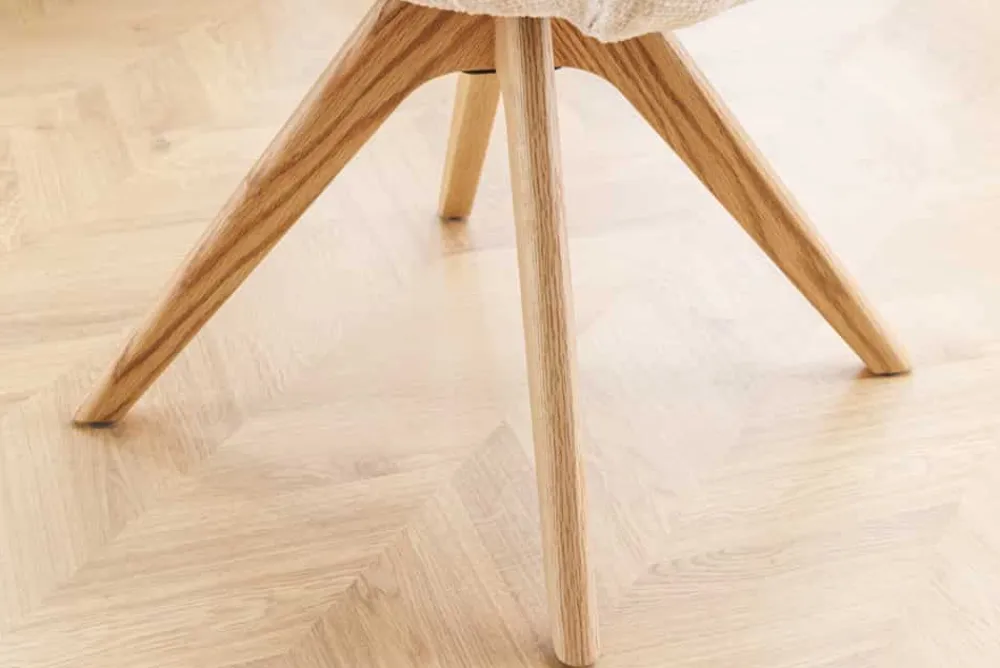 Riess-Ambiente Retro Möbel|Stühle > Drehbarer Stuhl UNIQUE beige Chenille Eichenholzbeine mit Armlehne