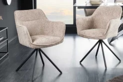 Riess-Ambiente Retro Möbel|Industrial Loft > Drehbarer Stuhl VERONA champagner beige Strukturstoff mit Armlehne Metallbeine schwarz