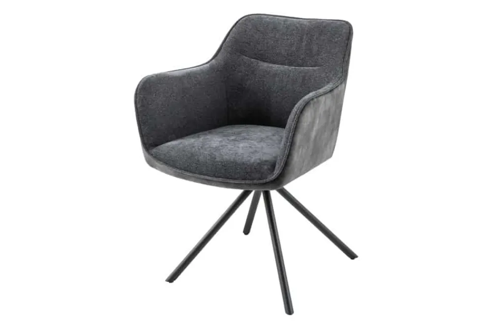 Riess-Ambiente Retro Möbel|Industrial Loft > Drehbarer Stuhl VERONA dunkelgrau Samt Strukturstoff mit Armlehne Metallbeine schwarz