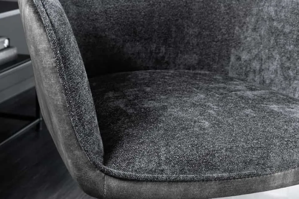 Riess-Ambiente Retro Möbel|Industrial Loft > Drehbarer Stuhl VERONA dunkelgrau Samt Strukturstoff mit Armlehne Metallbeine schwarz