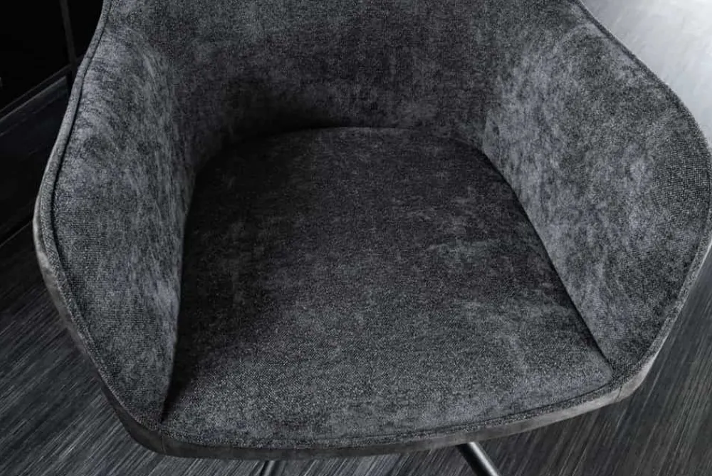 Riess-Ambiente Retro Möbel|Industrial Loft > Drehbarer Stuhl VERONA dunkelgrau Samt Strukturstoff mit Armlehne Metallbeine schwarz