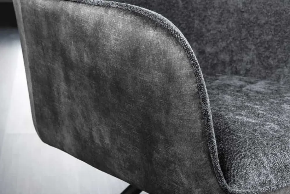 Riess-Ambiente Retro Möbel|Industrial Loft > Drehbarer Stuhl VERONA dunkelgrau Samt Strukturstoff mit Armlehne Metallbeine schwarz