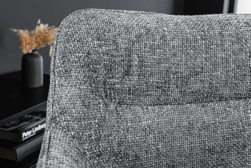 Riess-Ambiente Retro Möbel|Industrial Loft > Drehbarer Stuhl VERONA grau Strukturstoff mit Armlehne Metallbeine schwarz