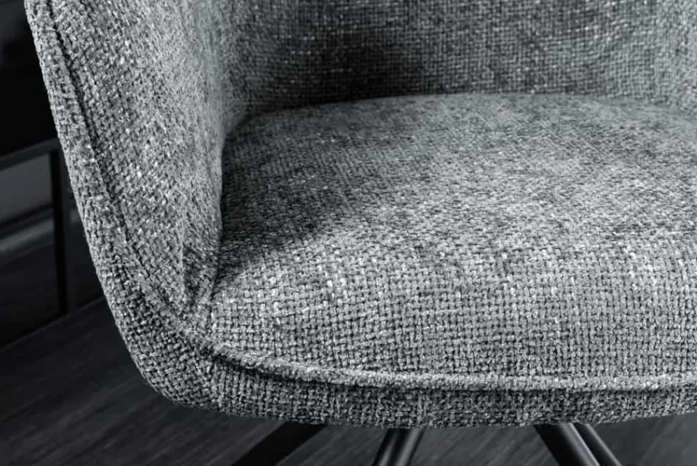 Riess-Ambiente Retro Möbel|Industrial Loft > Drehbarer Stuhl VERONA grau Strukturstoff mit Armlehne Metallbeine schwarz
