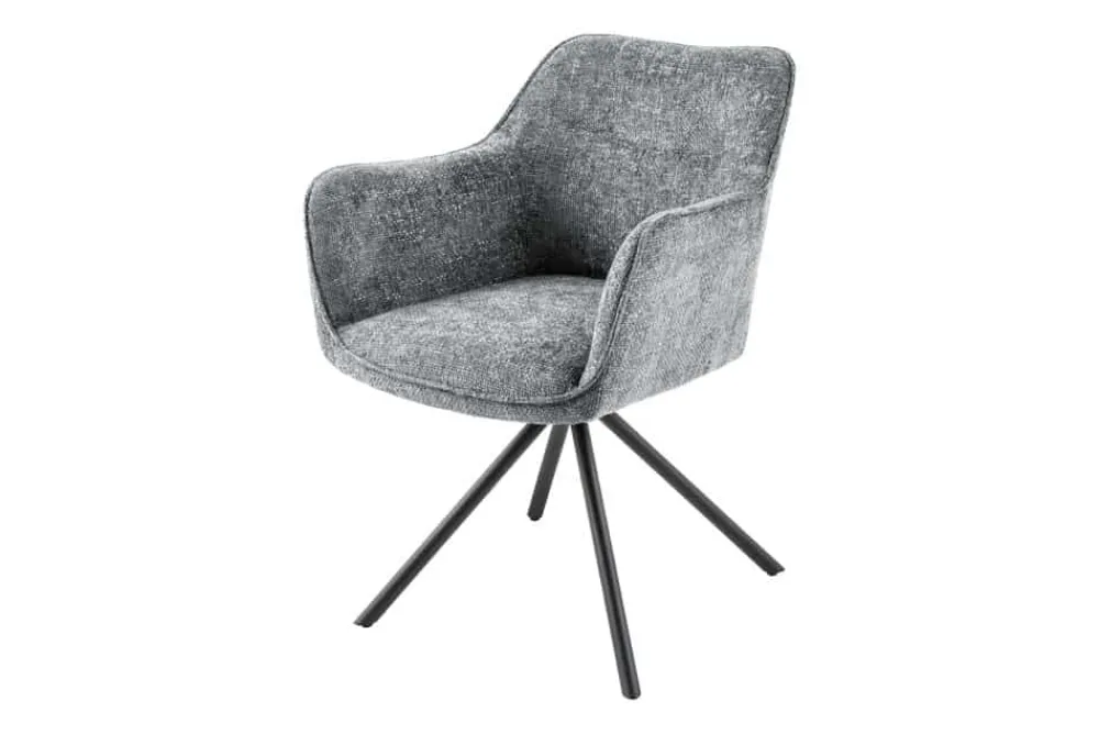 Riess-Ambiente Retro Möbel|Industrial Loft > Drehbarer Stuhl VERONA grau Strukturstoff mit Armlehne Metallbeine schwarz