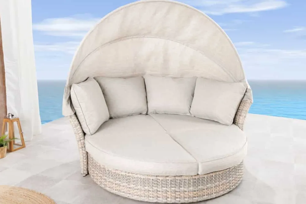 Riess-Ambiente Sonneninseln > Drehbare Sonneninsel SEATTLE 195cm greige mit Sonnendach inkl. Kissen