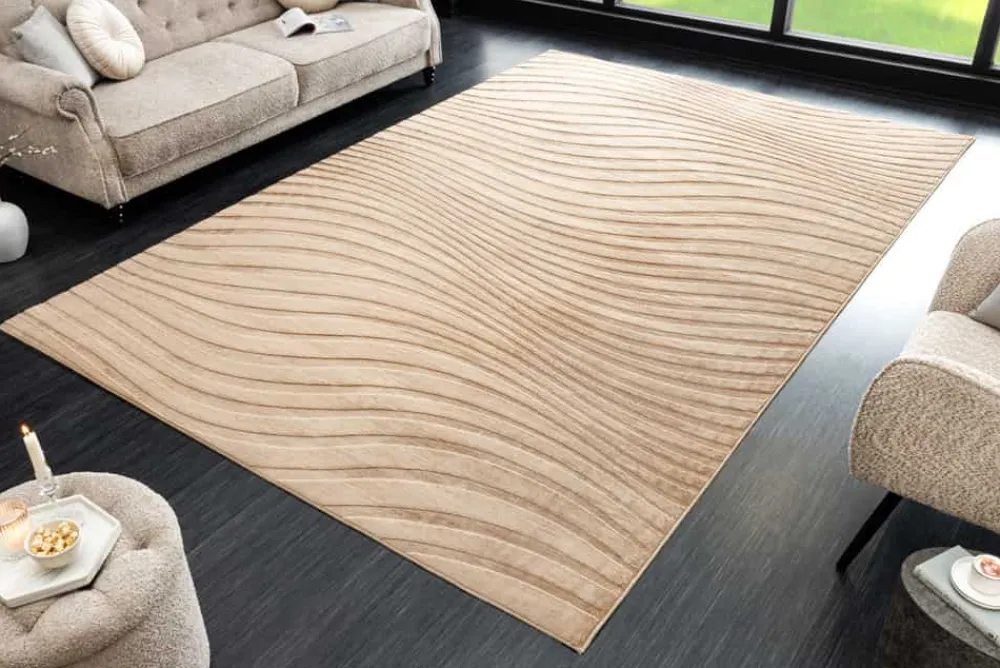 Riess-Ambiente Teppiche|Skandinavisch > 3D strukturierter Kurzflor Teppich WAVE 230x160cm beige Hoch-Tief-Effekt