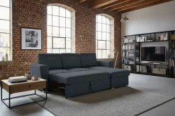 Riess-Ambiente 3-Sitzer Sofa > Ecksofa mit Schlaffunktion APARTMENT beidseitig aufbaubar grau Strukturstoff inkl. Stauraum