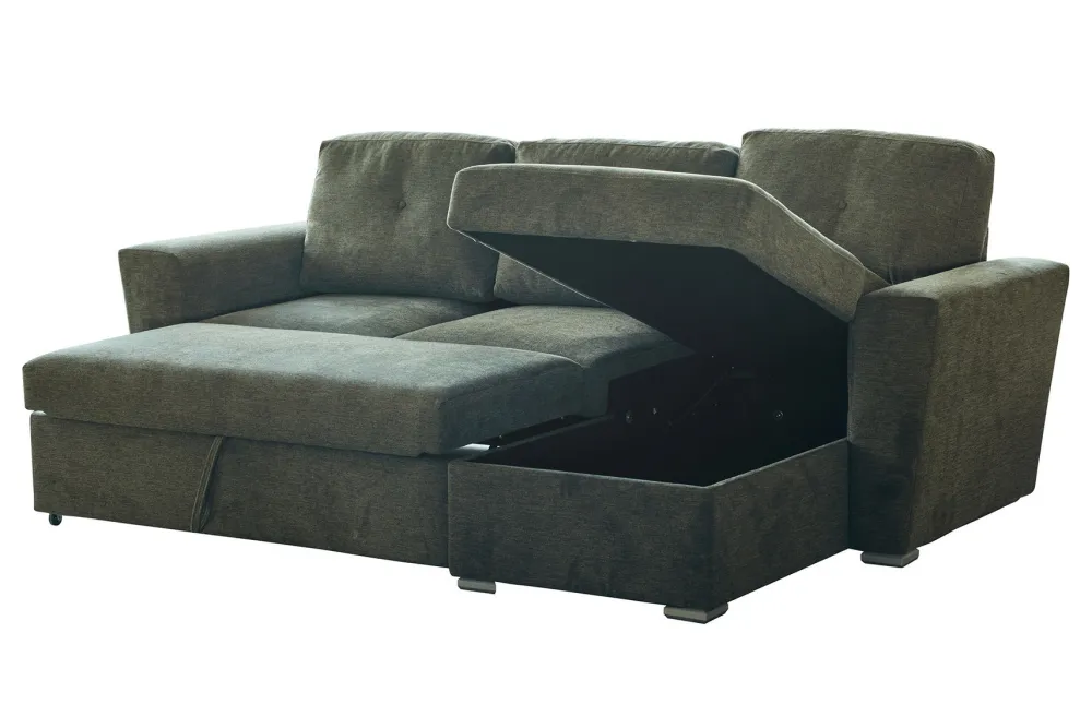 Riess-Ambiente 3-Sitzer Sofa > Ecksofa mit Schlaffunktion APARTMENT beidseitig aufbaubar grün Strukturstoff inkl. Stauraum