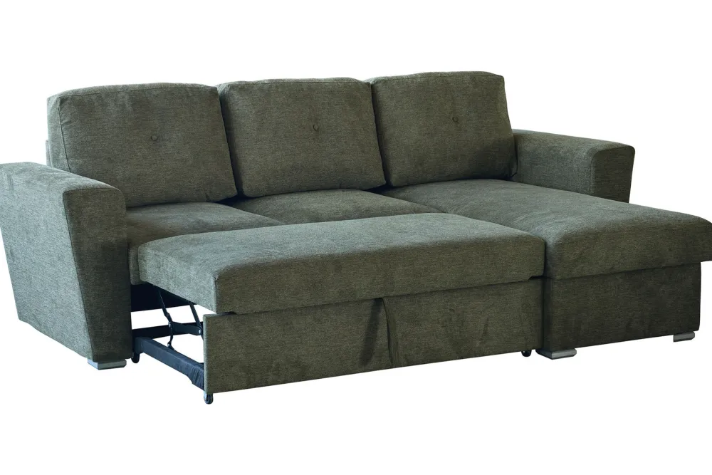 Riess-Ambiente 3-Sitzer Sofa > Ecksofa mit Schlaffunktion APARTMENT beidseitig aufbaubar grün Strukturstoff inkl. Stauraum