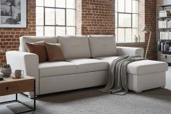 Riess-Ambiente 3-Sitzer Sofa > Ecksofa mit Schlaffunktion APARTMENT beidseitig aufbaubar beige Strukturstoff inkl. Stauraum