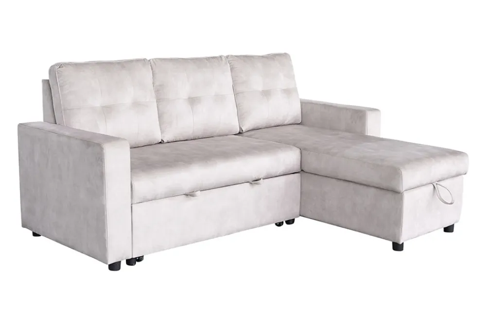 Riess-Ambiente Samt Möbel|Ecksofa > Ecksofa mit Schlaffunktion APARTMENT beidseitig aufbaubar champagner beige Samt inkl. Stauraum