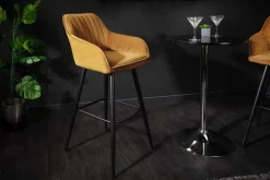 Riess-Ambiente Retro Möbel|Barhocker > Edler Barhocker TURIN senfgelb Samt mit Ziersteppung Barstuhl mit Armlehne