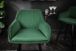 Riess-Ambiente Retro Möbel|Barhocker > Edler Barhocker TURIN smaragdgrün Samt mit Ziersteppung Barstuhl mit Armlehne
