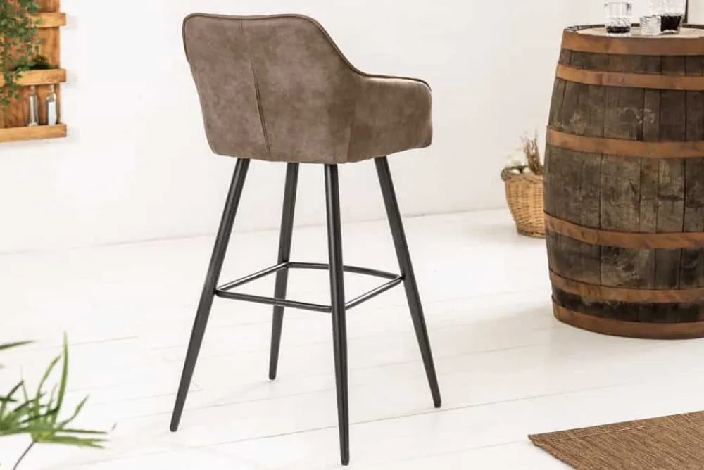 Riess-Ambiente Retro Möbel|Barhocker > Edler Barhocker TURIN vintage taupe mit Ziersteppung Barstuhl mit Armlehne