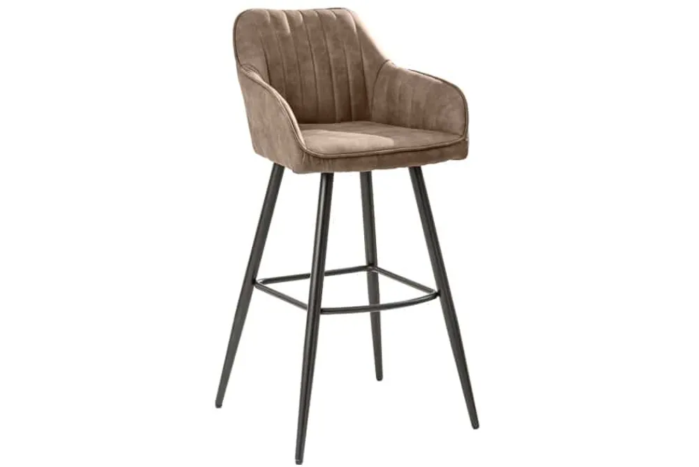Riess-Ambiente Retro Möbel|Barhocker > Edler Barhocker TURIN vintage taupe mit Ziersteppung Barstuhl mit Armlehne