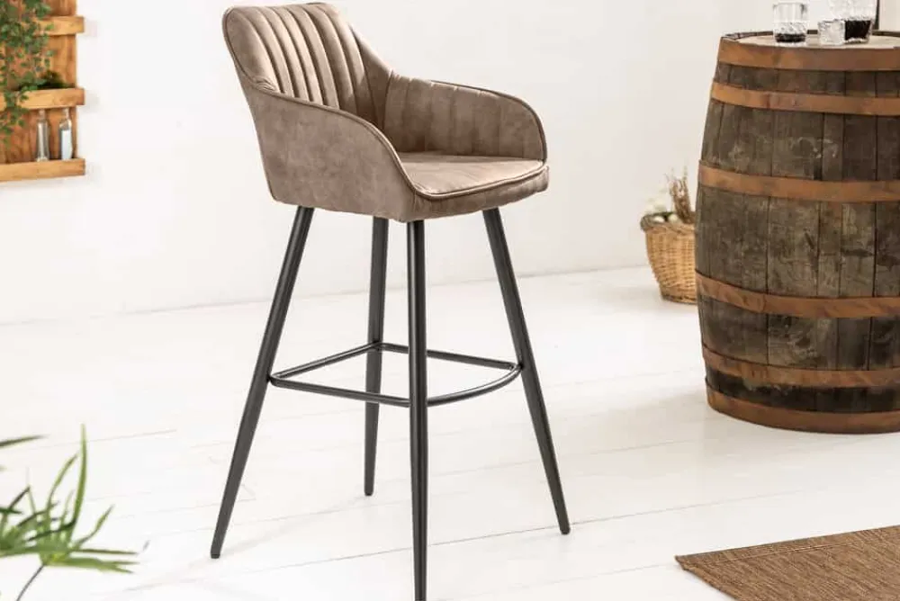 Riess-Ambiente Retro Möbel|Barhocker > Edler Barhocker TURIN vintage taupe mit Ziersteppung Barstuhl mit Armlehne
