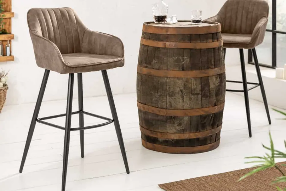 Riess-Ambiente Retro Möbel|Barhocker > Edler Barhocker TURIN vintage taupe mit Ziersteppung Barstuhl mit Armlehne