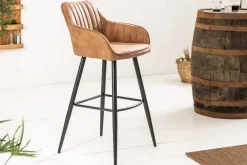 Riess-Ambiente Retro Möbel|Barhocker > Edler Barhocker TURIN vintage braun mit Ziersteppung Barstuhl mit Armlehne