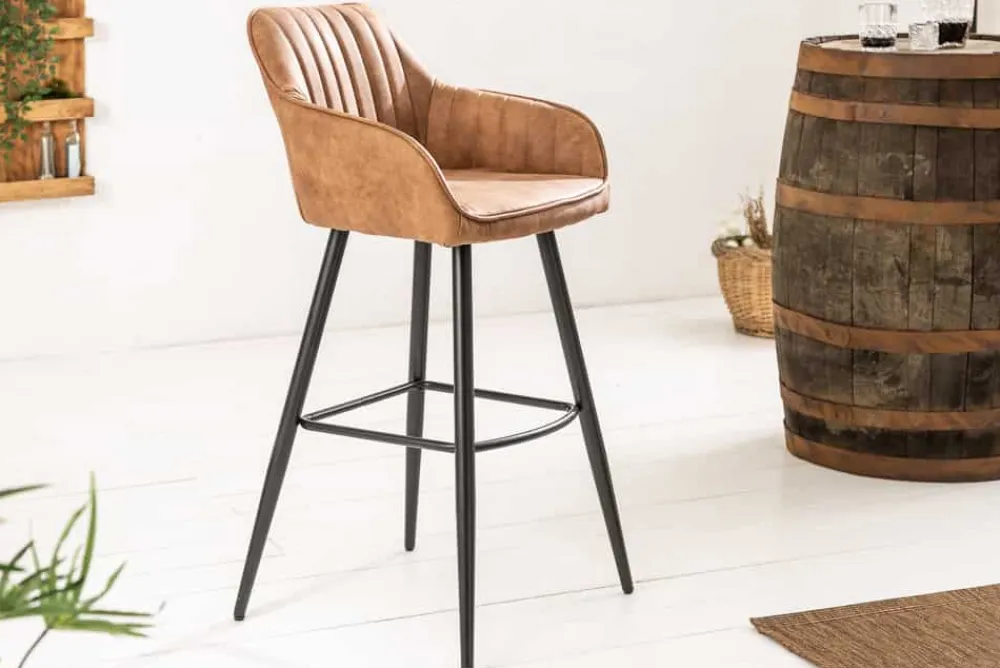 Riess-Ambiente Retro Möbel|Barhocker > Edler Barhocker TURIN vintage braun mit Ziersteppung Barstuhl mit Armlehne
