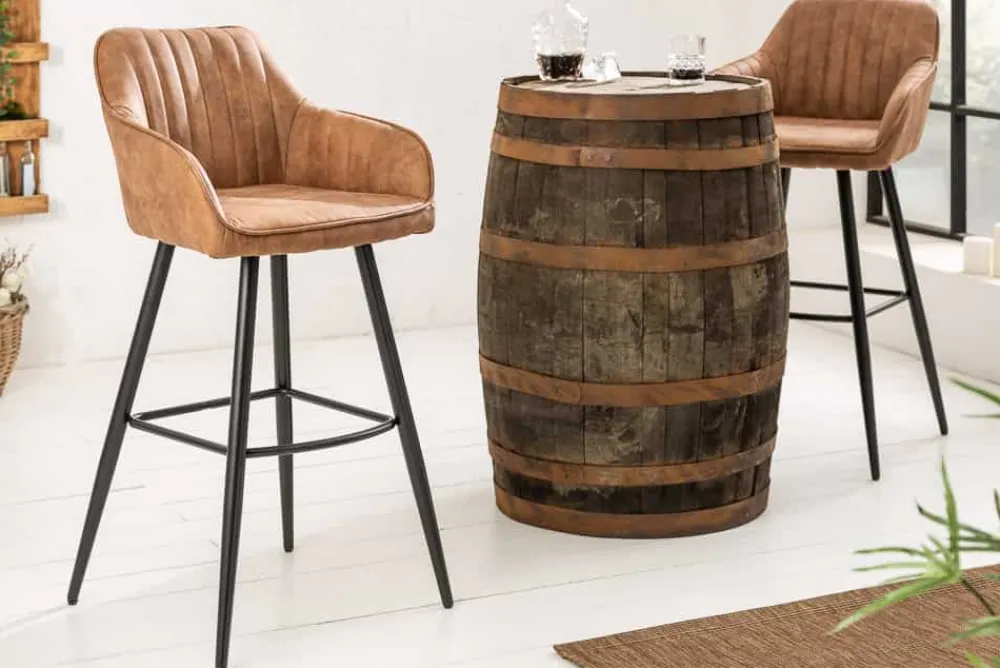 Riess-Ambiente Retro Möbel|Barhocker > Edler Barhocker TURIN vintage braun mit Ziersteppung Barstuhl mit Armlehne