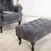 Riess-Ambiente Polsterhocker|Sitzhocker > Edler Chesterfield Fußhocker antik grau Microfaser mit Knopfheftung und Nietenbesatz