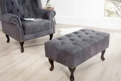 Riess-Ambiente Polsterhocker|Sitzhocker > Edler Chesterfield Fußhocker antik grau Microfaser mit Knopfheftung und Nietenbesatz