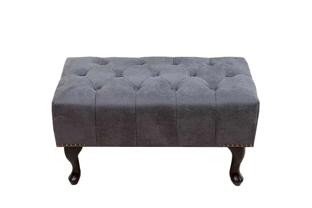 Riess-Ambiente Polsterhocker|Sitzhocker > Edler Chesterfield Fußhocker antik grau Microfaser mit Knopfheftung und Nietenbesatz