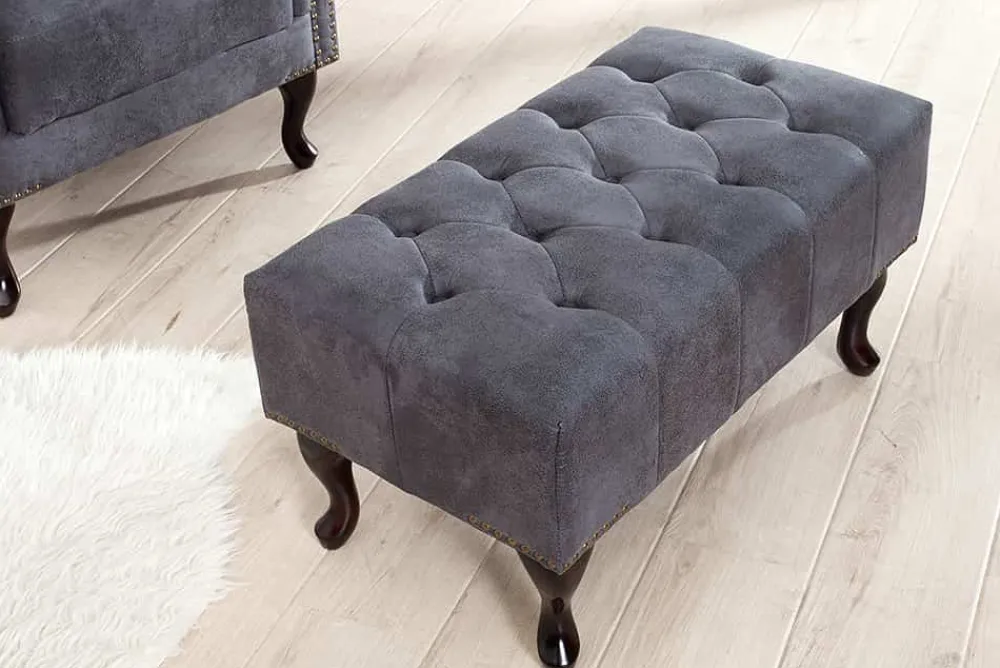 Riess-Ambiente Polsterhocker|Sitzhocker > Edler Chesterfield Fußhocker antik grau Microfaser mit Knopfheftung und Nietenbesatz