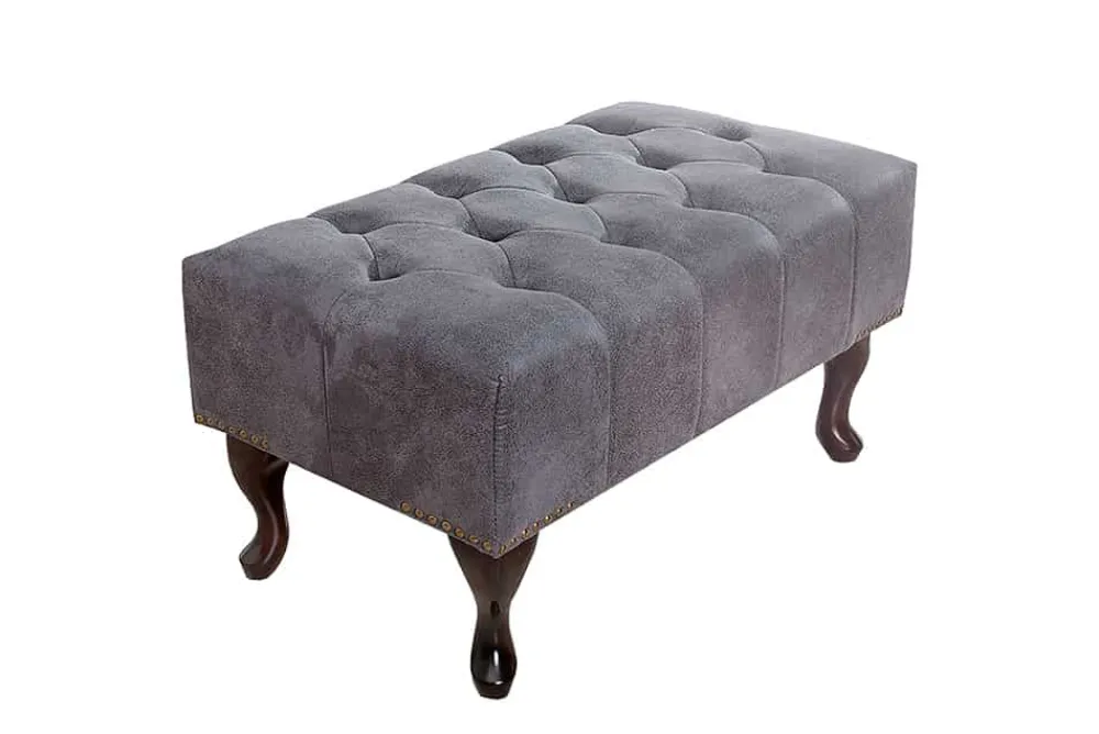 Riess-Ambiente Polsterhocker|Sitzhocker > Edler Chesterfield Fußhocker antik grau Microfaser mit Knopfheftung und Nietenbesatz