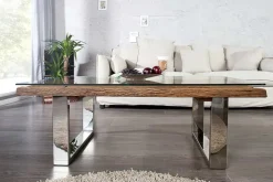 Riess-Ambiente Mehr...|Couchtische > Eindrucksvoller Couchtisch BARRACUDA 110cm antik Teakholz mit Kufengestell und Glas
