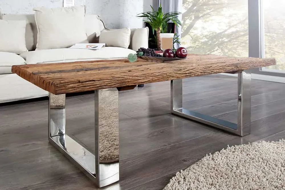 Riess-Ambiente Mehr...|Couchtische > Eindrucksvoller Couchtisch BARRACUDA 110cm antik Teakholz mit Kufengestell und Glas