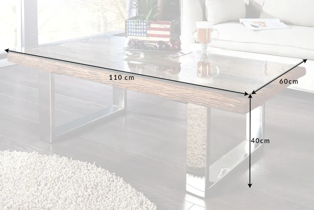 Riess-Ambiente Mehr...|Couchtische > Eindrucksvoller Couchtisch BARRACUDA 110cm antik Teakholz mit Kufengestell und Glas