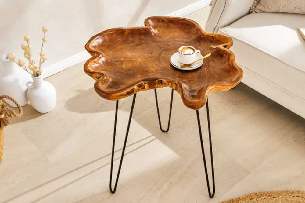 Riess-Ambiente Beistelltische|Mehr... > Einzigartiger Beistelltisch WILD 65cm natur Teakholz Hairpin Legs Couchtisch