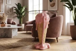Riess-Ambiente Bartische > Einzigartiger Bistrotisch ICE CREAM 75cm beige rosa runde Tischplatte Glas handmade