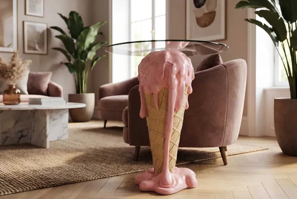 Riess-Ambiente Bartische > Einzigartiger Bistrotisch ICE CREAM 75cm beige rosa runde Tischplatte Glas handmade