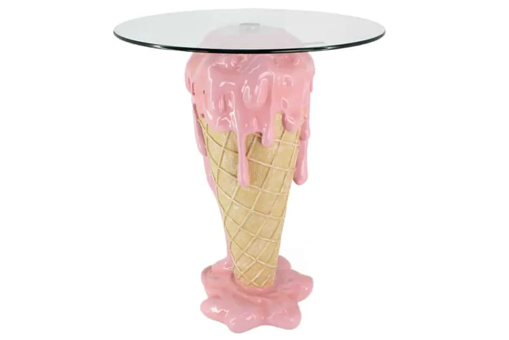 Riess-Ambiente Bartische > Einzigartiger Bistrotisch ICE CREAM 75cm beige rosa runde Tischplatte Glas handmade