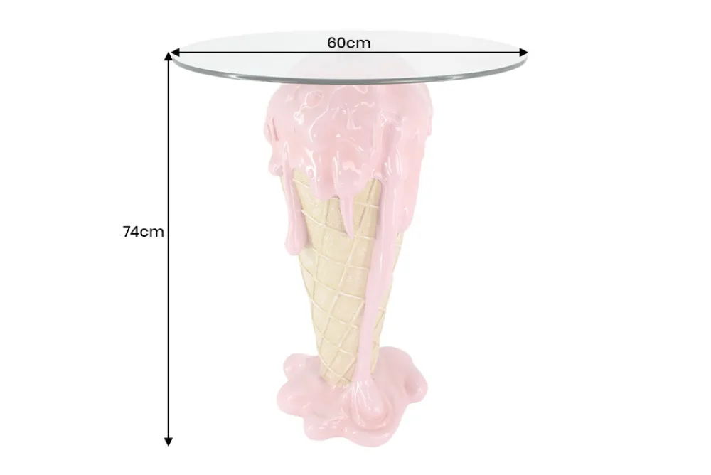 Riess-Ambiente Bartische > Einzigartiger Bistrotisch ICE CREAM 75cm beige rosa runde Tischplatte Glas handmade