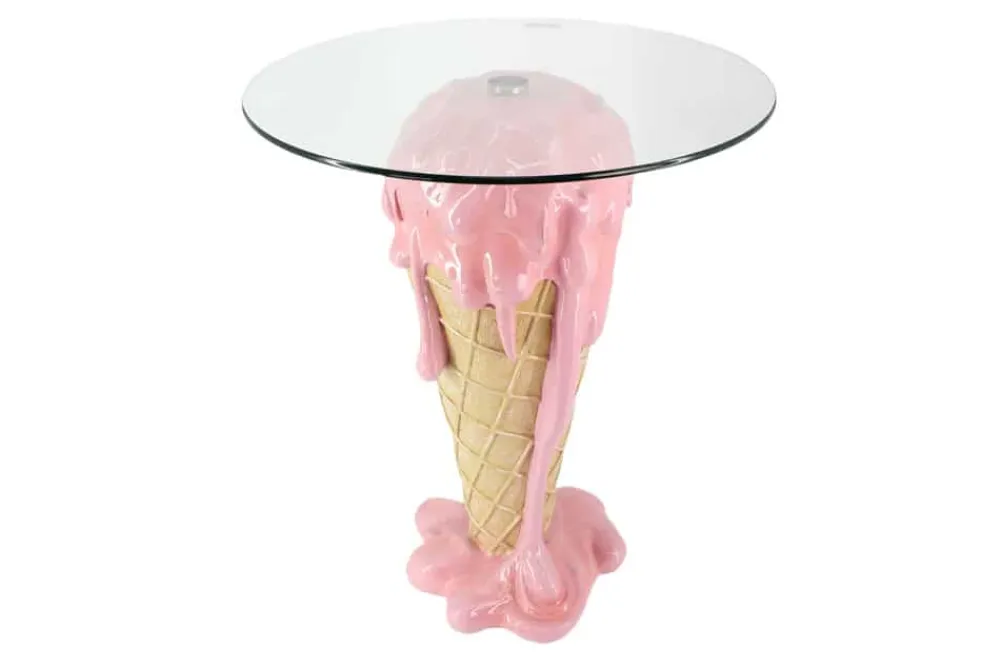 Riess-Ambiente Bartische > Einzigartiger Bistrotisch ICE CREAM 75cm beige rosa runde Tischplatte Glas handmade
