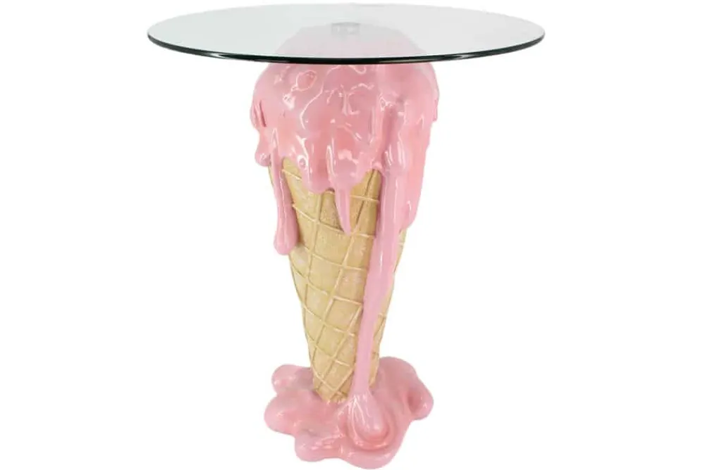 Riess-Ambiente Bartische > Einzigartiger Bistrotisch ICE CREAM 75cm beige rosa runde Tischplatte Glas handmade