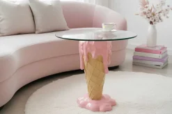 Riess-Ambiente Couchtische & Truhen > Einzigartiger Couchtisch ICE CREAM 50cm beige rosa runde Tischplatte Glas handmade